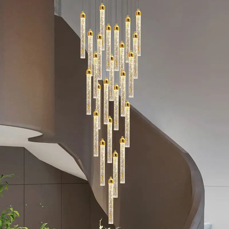 Golden tipped crystal chandelier living room cascading glass lamp