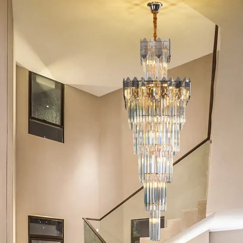 Luxury gold and frosted crystal chandelier dining room light fixture