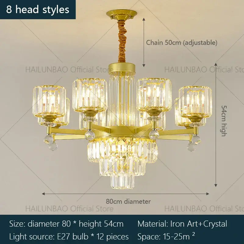 Decorbites crystal chandelier golden multi tiered living room lamp