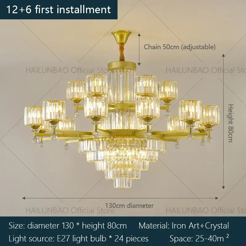 Decorbites crystal chandelier golden multi tiered living room lamp