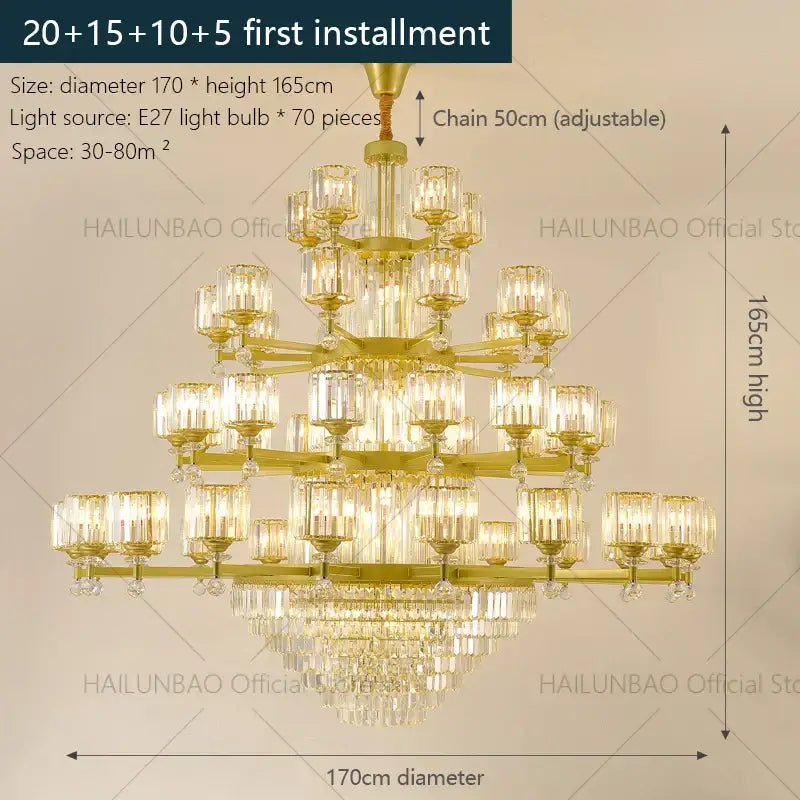 Decorbites crystal chandelier golden multi tiered living room lamp