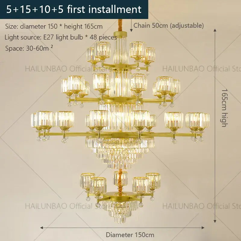 Decorbites crystal chandelier golden multi tiered living room lamp