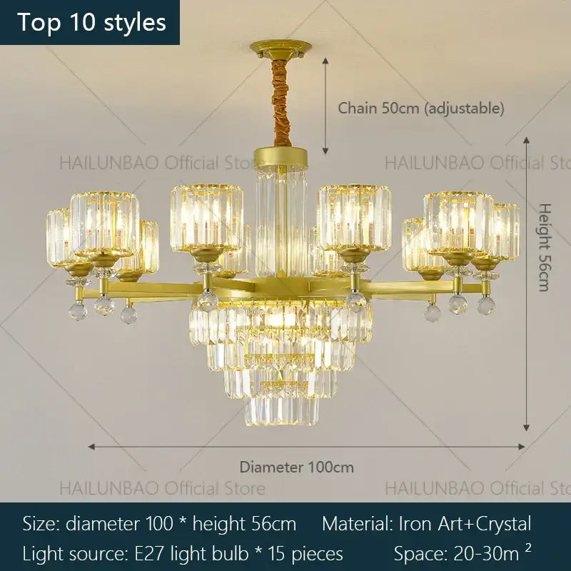 Decorbites crystal chandelier golden multi tiered living room lamp