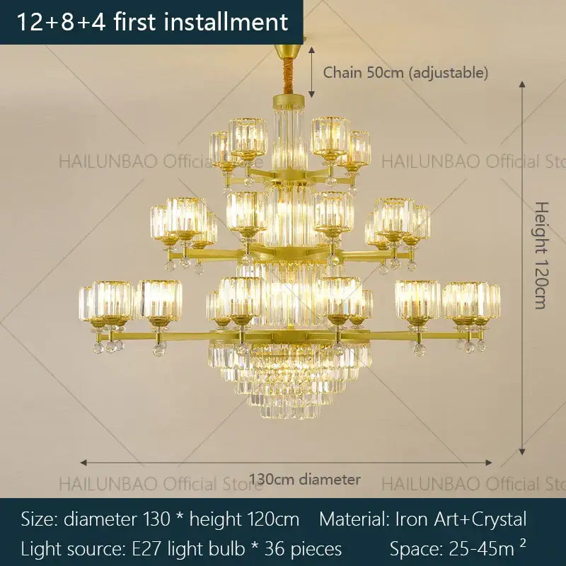 Decorbites crystal chandelier golden multi tiered living room lamp