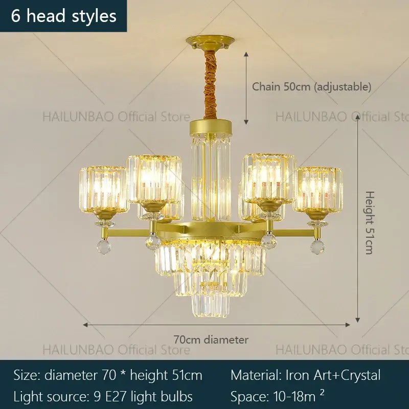 Decorbites crystal chandelier golden multi tiered living room lamp