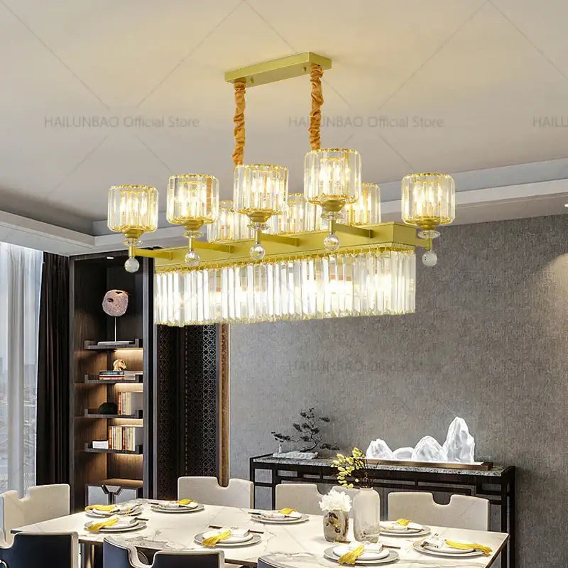 Decorbites crystal chandelier golden multi tiered living room lamp