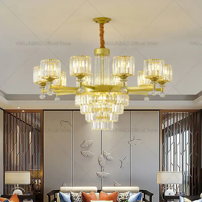 Decorbites crystal chandelier golden multi tiered living room lamp