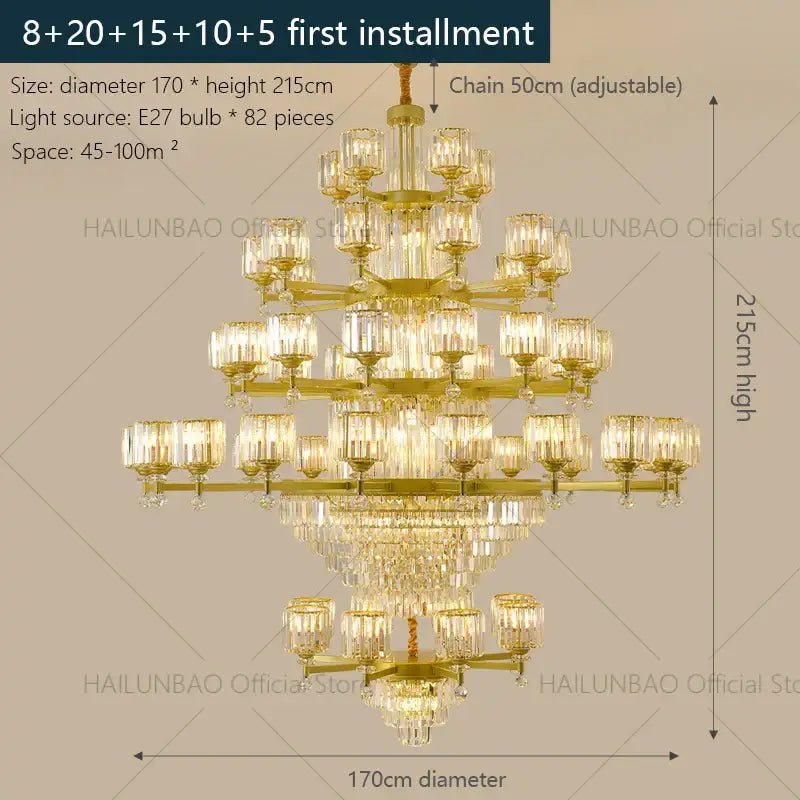 Decorbites crystal chandelier golden multi tiered living room lamp
