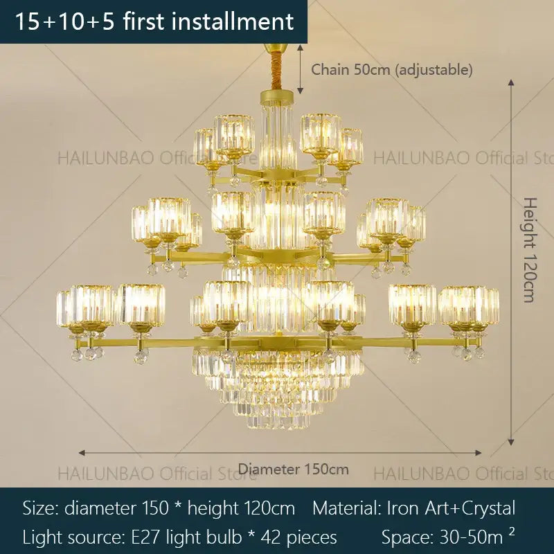 Decorbites crystal chandelier golden multi tiered living room lamp