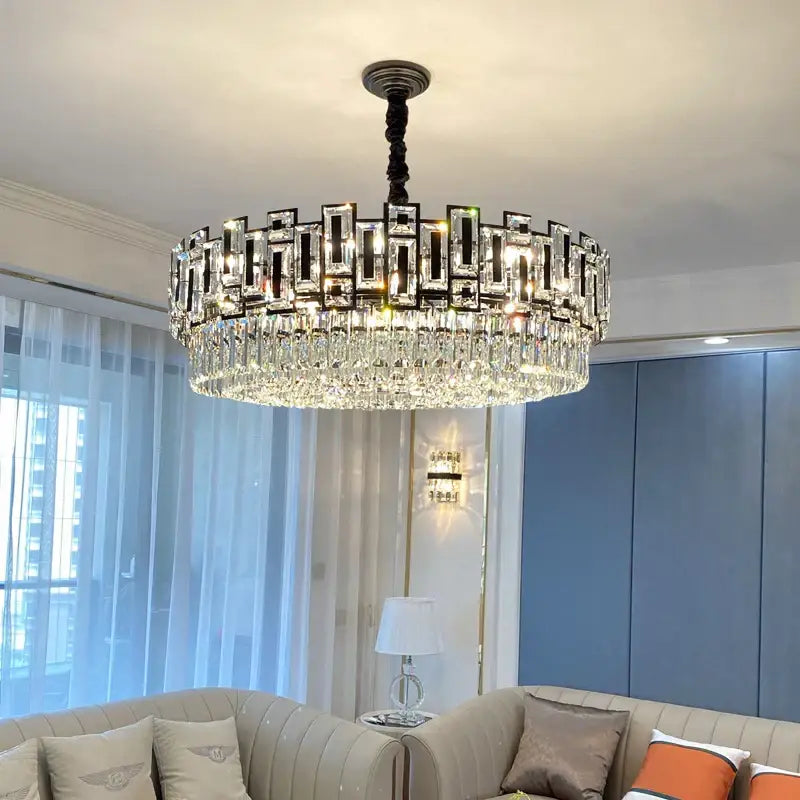 Modern black crystal chandelier living room glass prism light