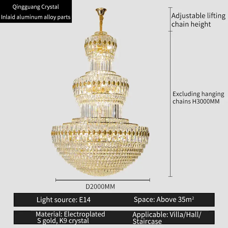 Elegant gold multi tiered decorbites crystal chandelier for hotel lobby