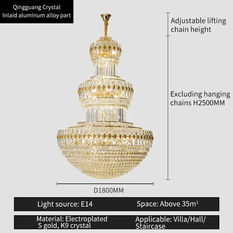 Elegant gold multi tiered decorbites crystal chandelier for hotel lobby