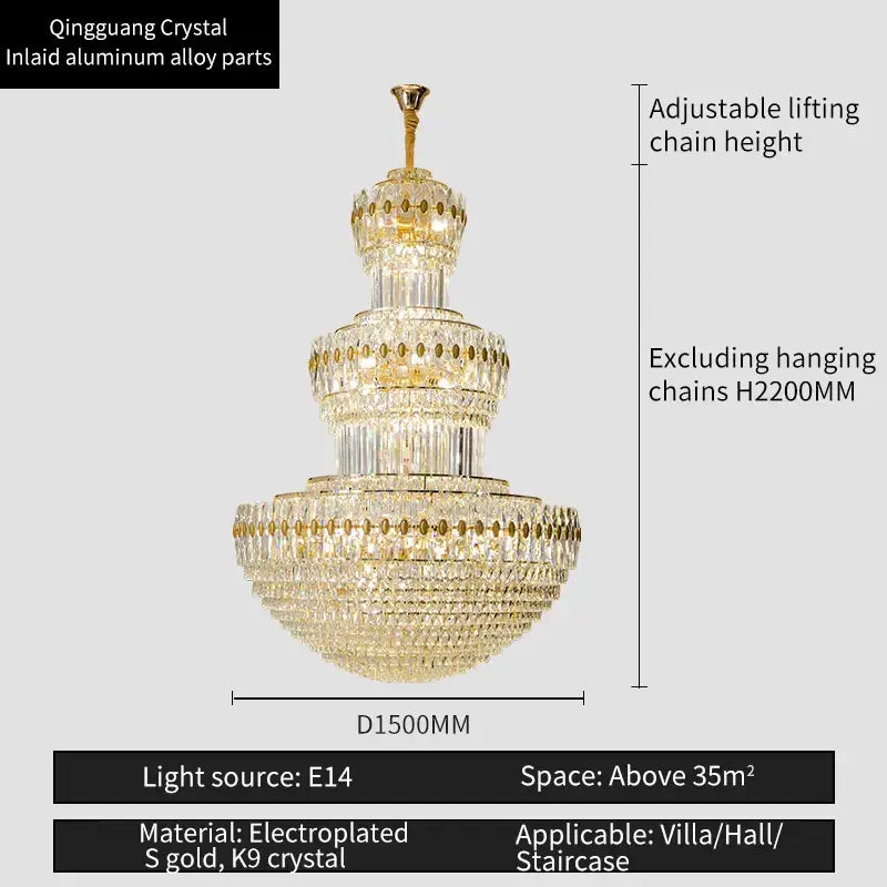 Elegant gold multi tiered decorbites crystal chandelier for hotel lobby