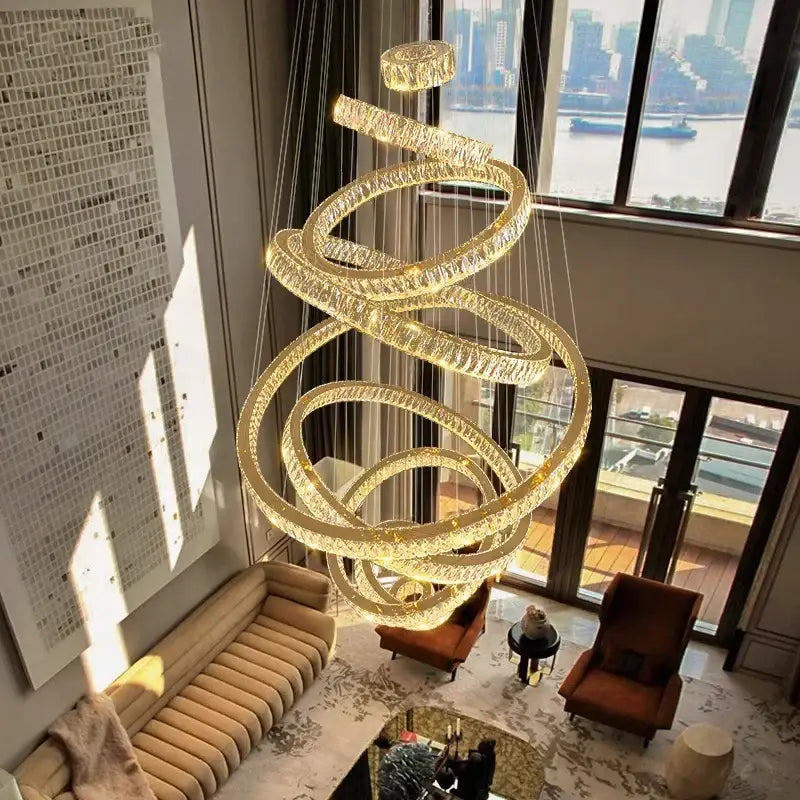 Golden spiral decorbites crystal chandelier living room pendant light