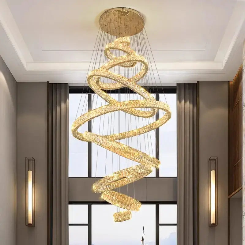Golden spiral decorbites crystal chandelier living room pendant light