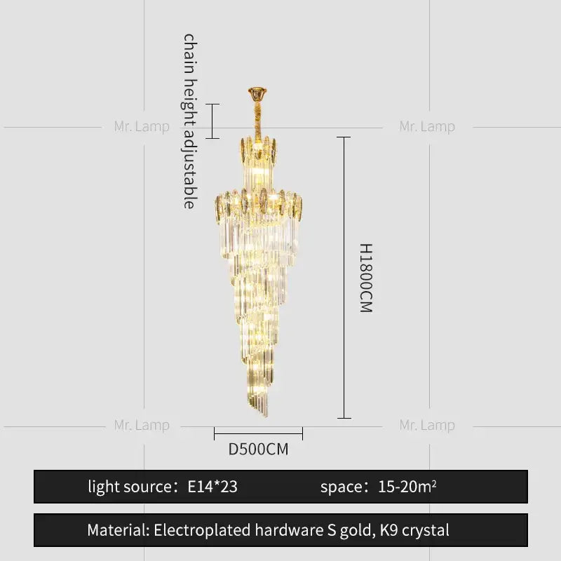 Decorbites crystal chandelier gold multi tier staircase light