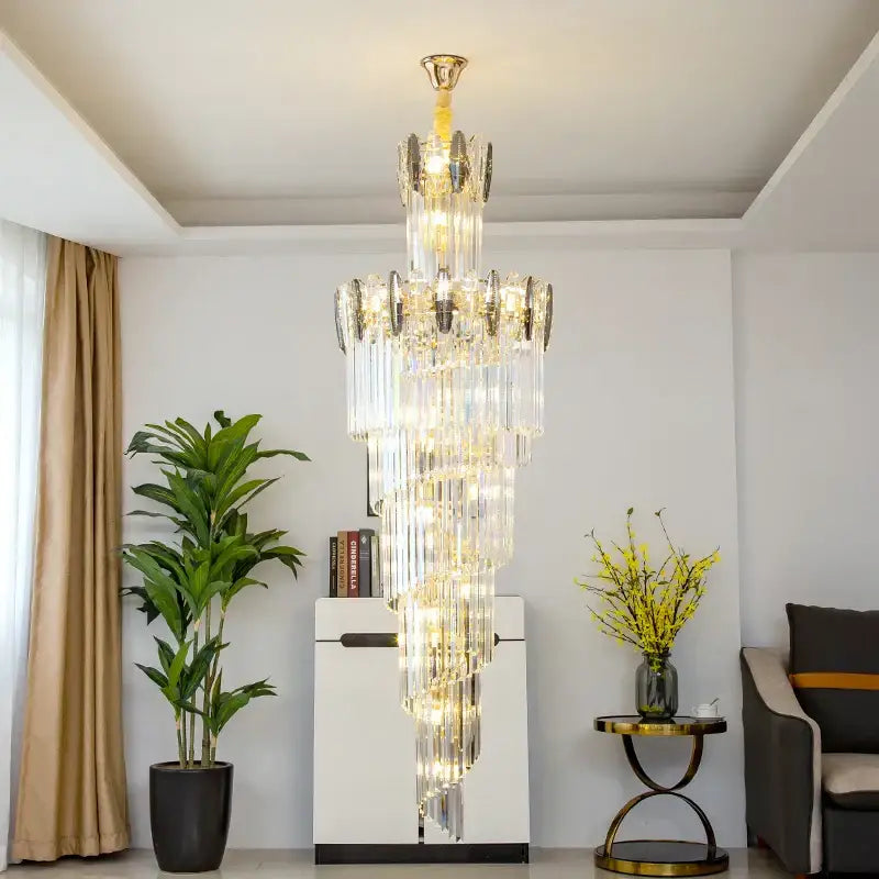 Decorbites crystal chandelier gold multi tier staircase light