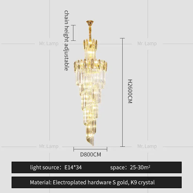 Decorbites crystal chandelier gold multi tier staircase light