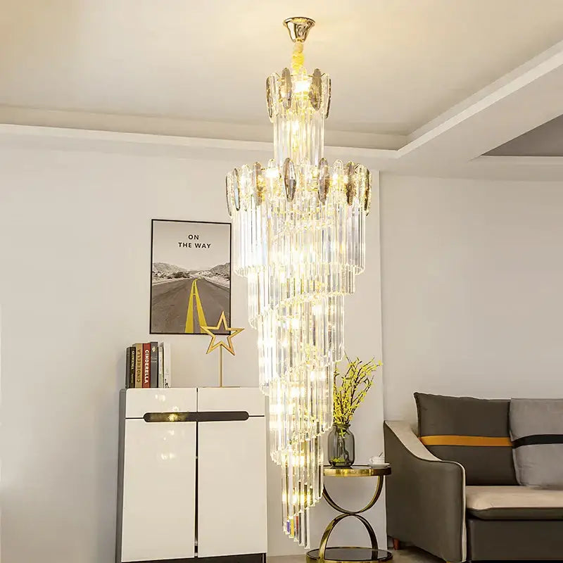 Decorbites crystal chandelier gold multi tier staircase light