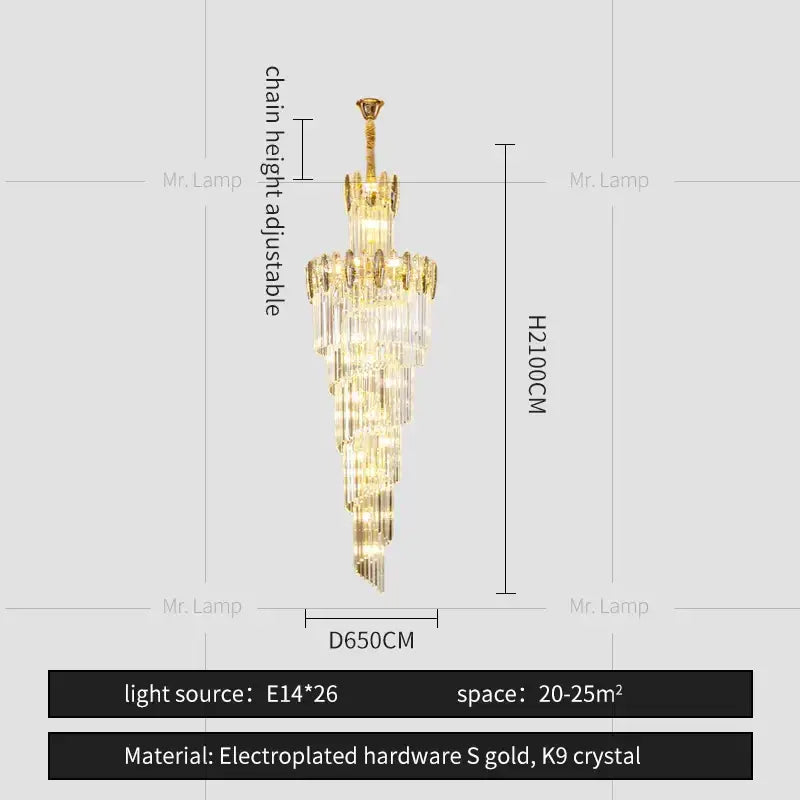 Decorbites crystal chandelier gold multi tier staircase light