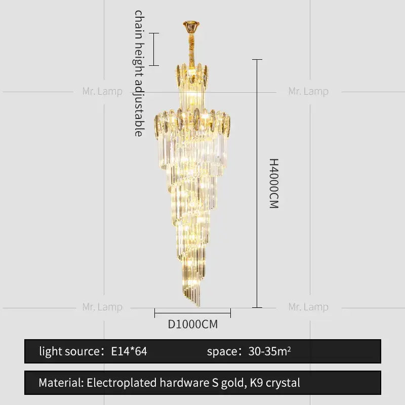 Decorbites crystal chandelier gold multi tier staircase light