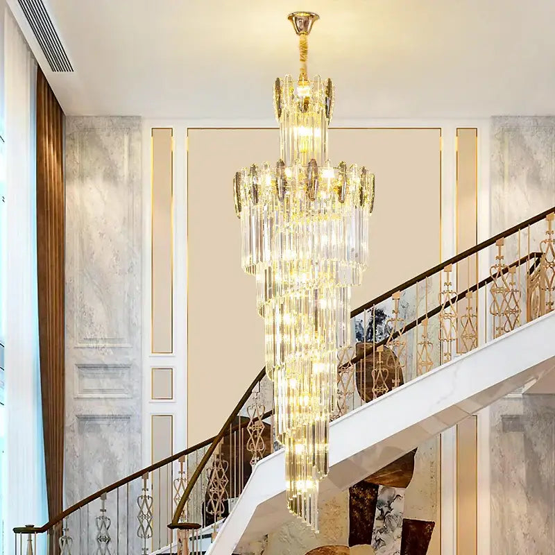 Decorbites crystal chandelier gold multi tier staircase light