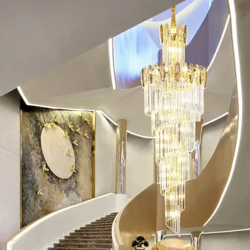 Decorbites crystal chandelier gold multi tier staircase light