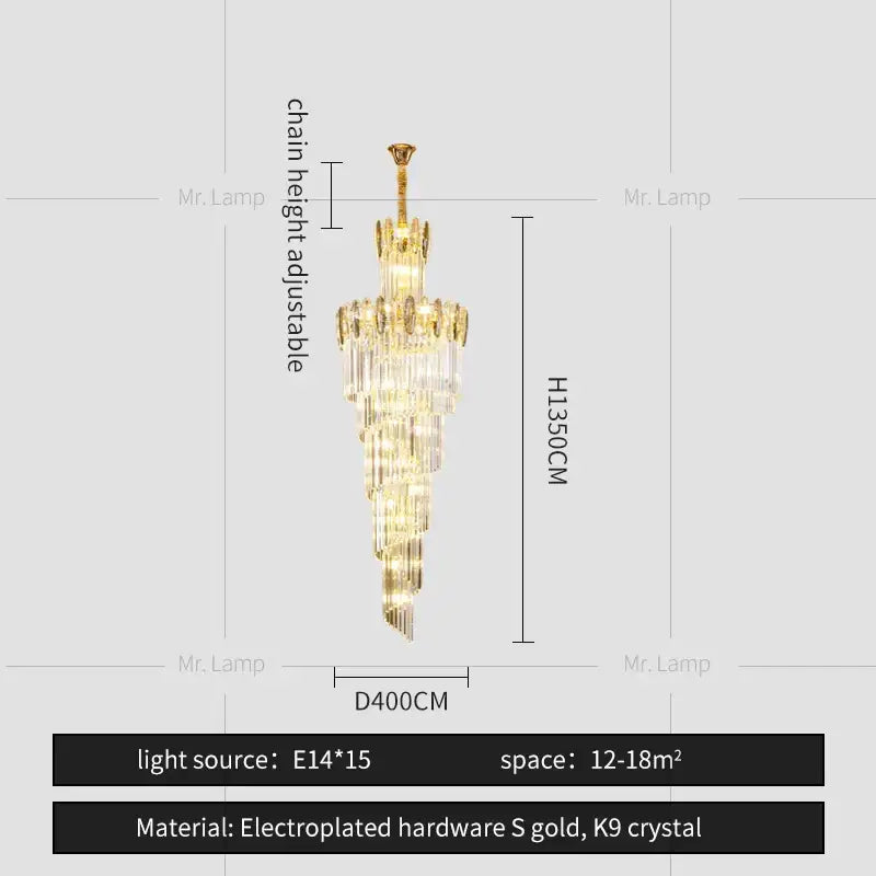 Decorbites crystal chandelier gold multi tier staircase light