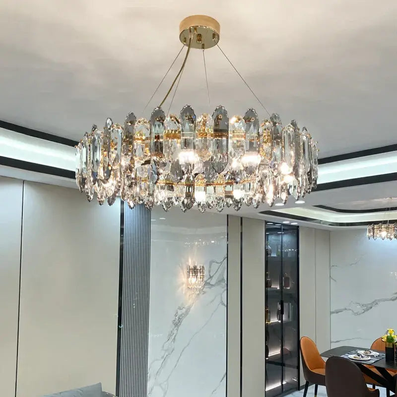 Luxury gold tiered crystal chandelier dining room pendant light