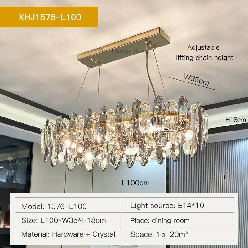 Luxury gold tiered crystal chandelier dining room pendant light