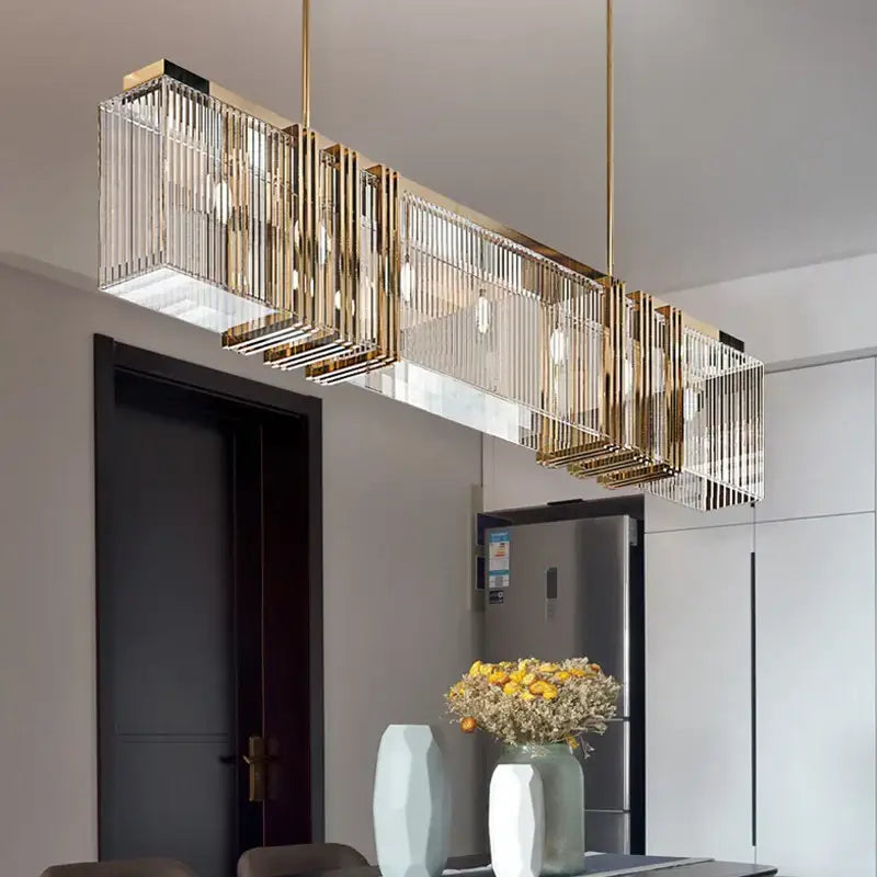 Decorbites crystal chandelier gold rectangular dining room light