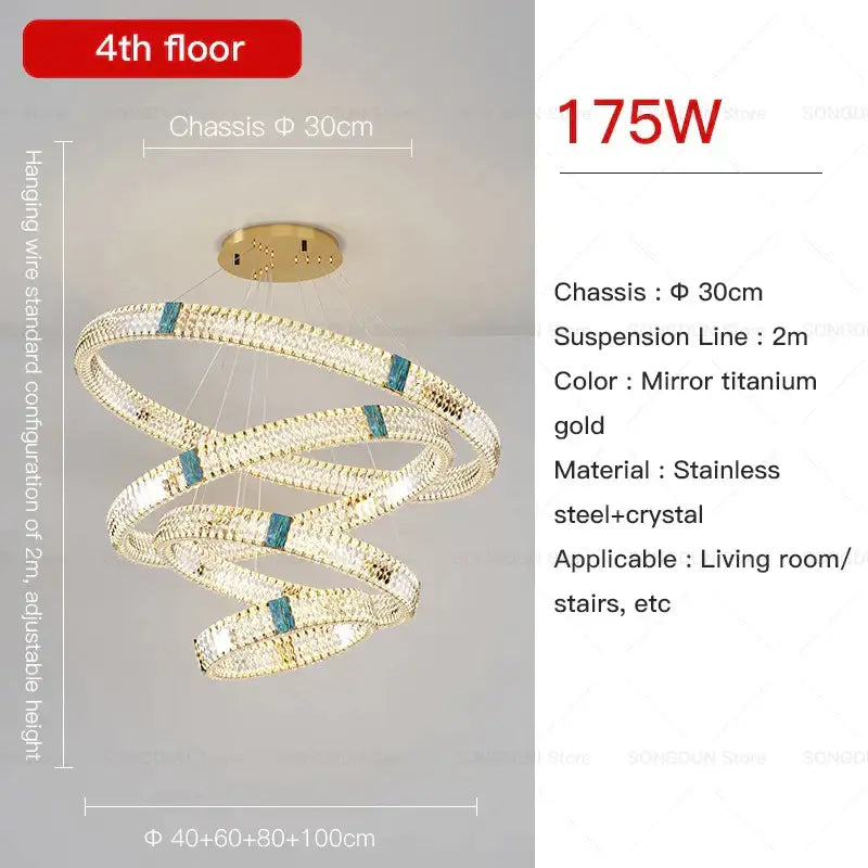 Modern spiral gold decorbites crystal chandelier for dining room