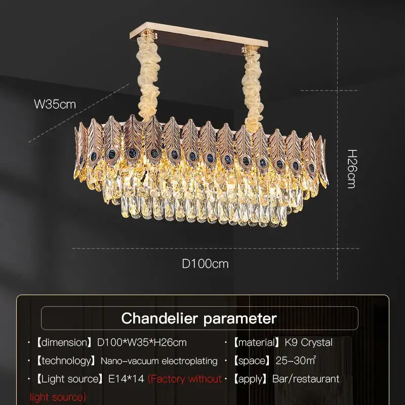 Decorbites crystal chandelier gold & blue peacock living room light