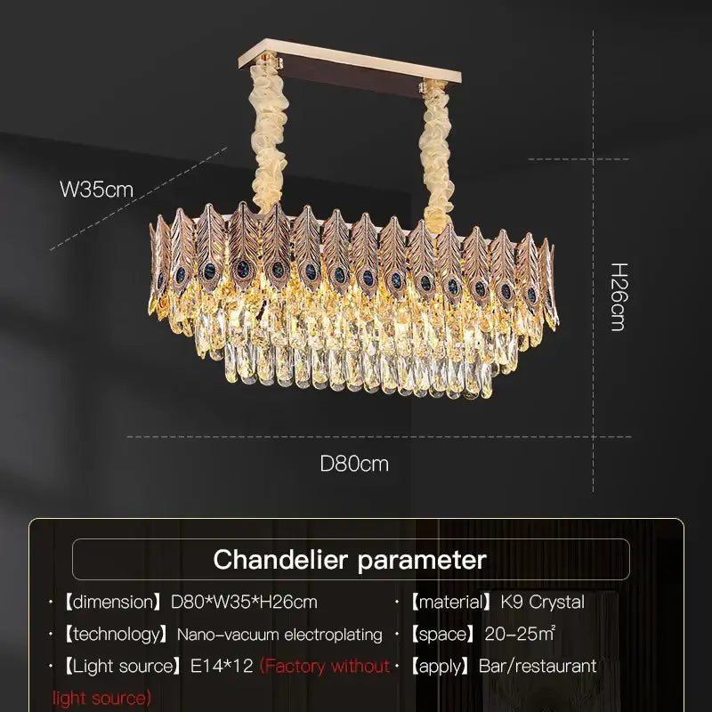 Decorbites crystal chandelier gold & blue peacock living room light