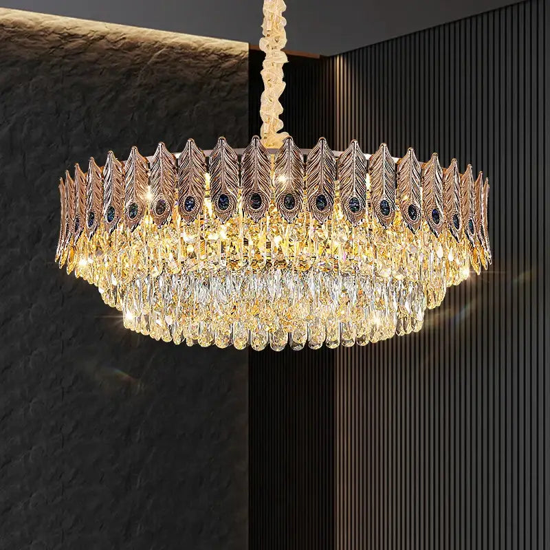 Decorbites crystal chandelier gold & blue peacock living room light