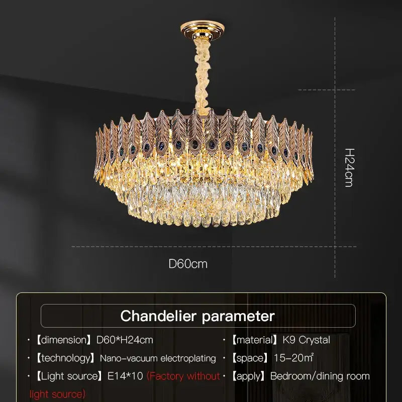 Decorbites crystal chandelier gold & blue peacock living room light