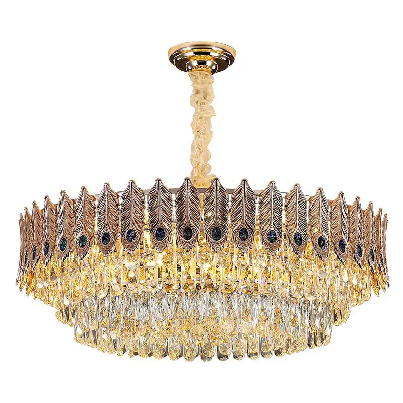 Decorbites crystal chandelier gold & blue peacock living room light