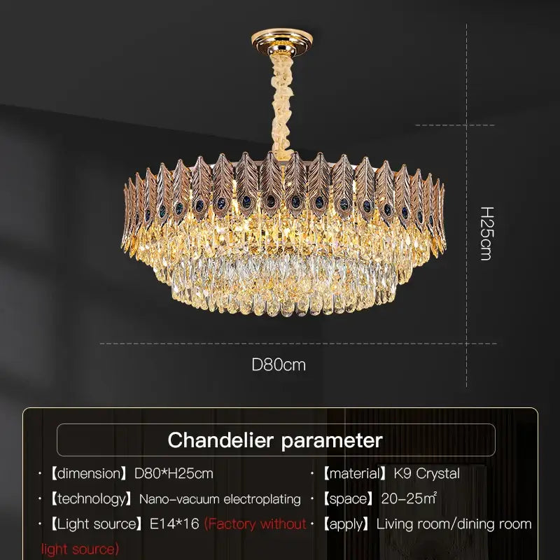 Decorbites crystal chandelier gold & blue peacock living room light