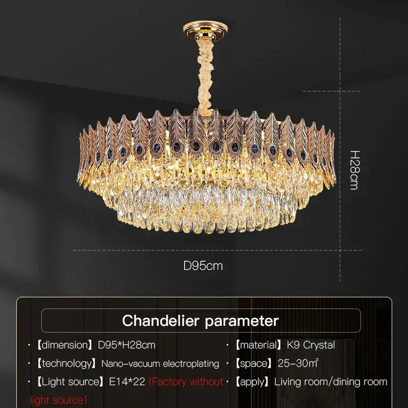 Decorbites crystal chandelier gold & blue peacock living room light