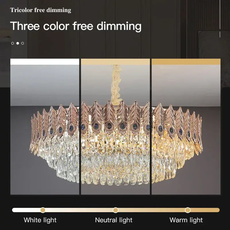 Decorbites crystal chandelier gold & blue peacock living room light