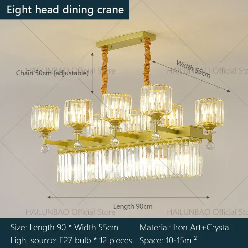Retro gold multi tier crystal chandelier living room light