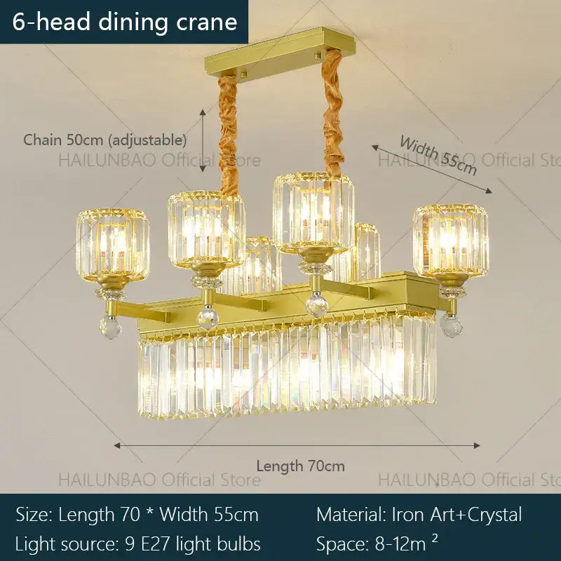 Retro gold multi tier crystal chandelier living room light