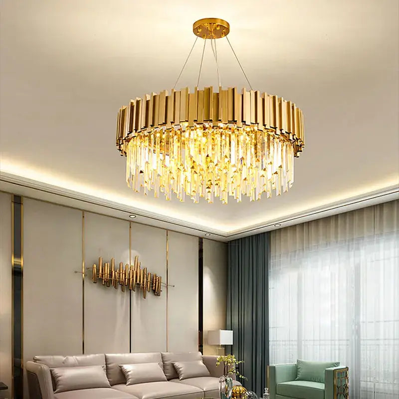 Decorbites crystal chandelier gold brass and pink living room light