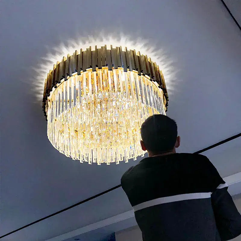 Decorbites crystal chandelier gold brass and pink living room light