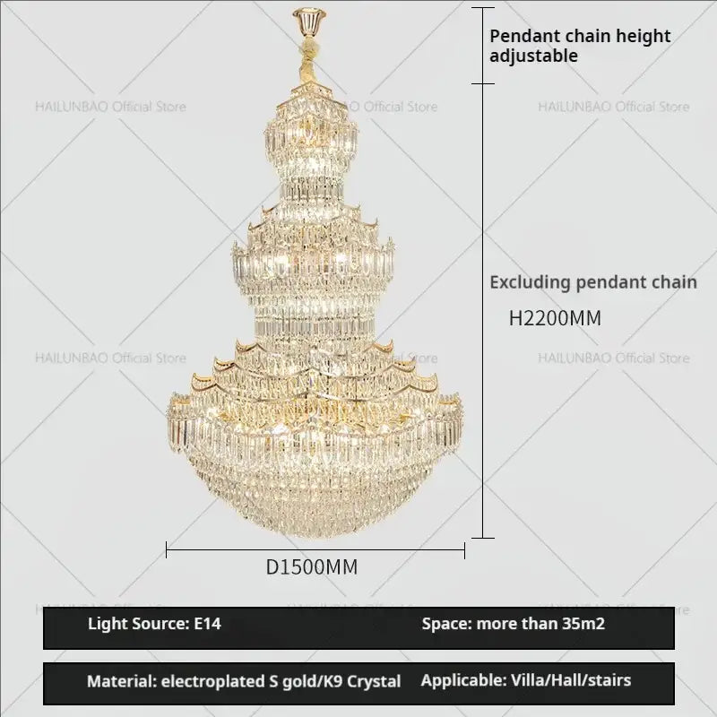 European gold multi tier decorbites crystal chandelier staircase light