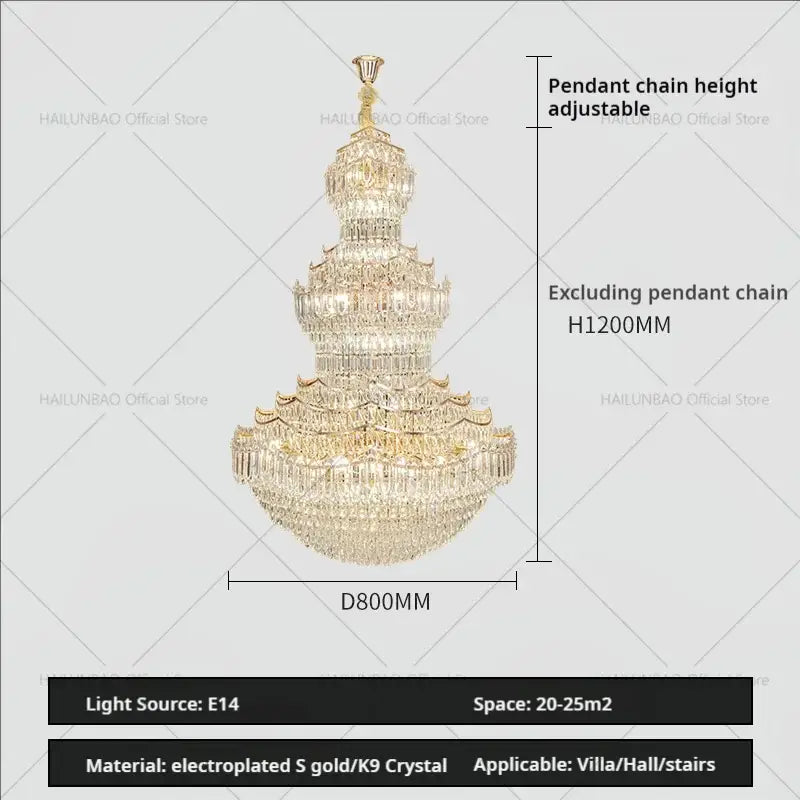 European gold multi tier decorbites crystal chandelier staircase light