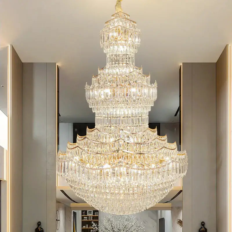 European gold multi tier decorbites crystal chandelier staircase light