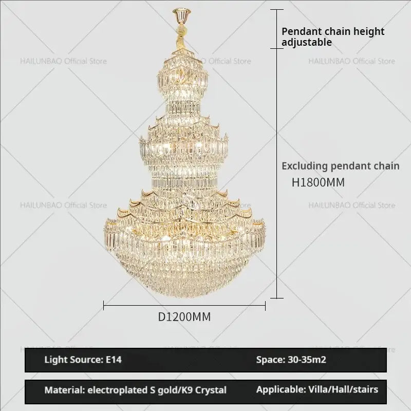 European gold multi tier decorbites crystal chandelier staircase light