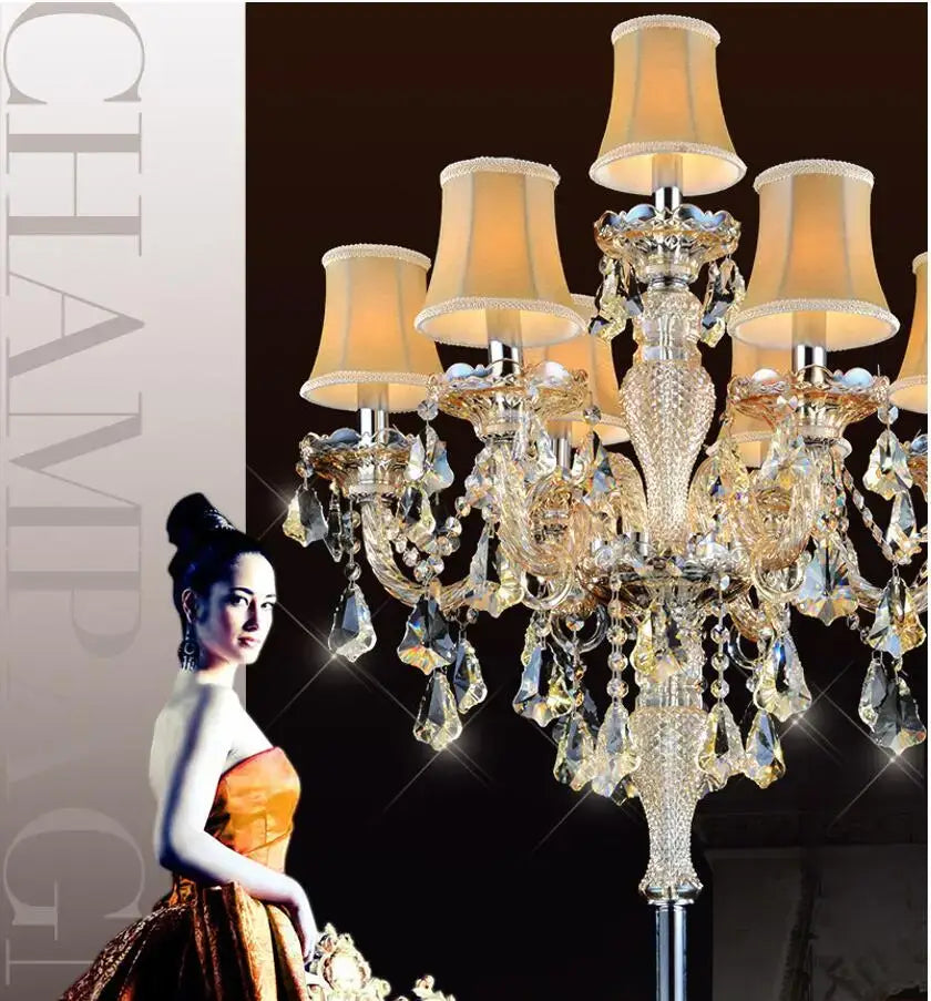 Peach crystal chandelier floor lamp for living room decor