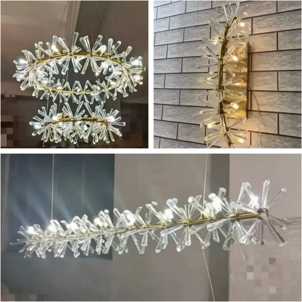 Crystal chandelier flower luxury gold ring lamp for dining room
